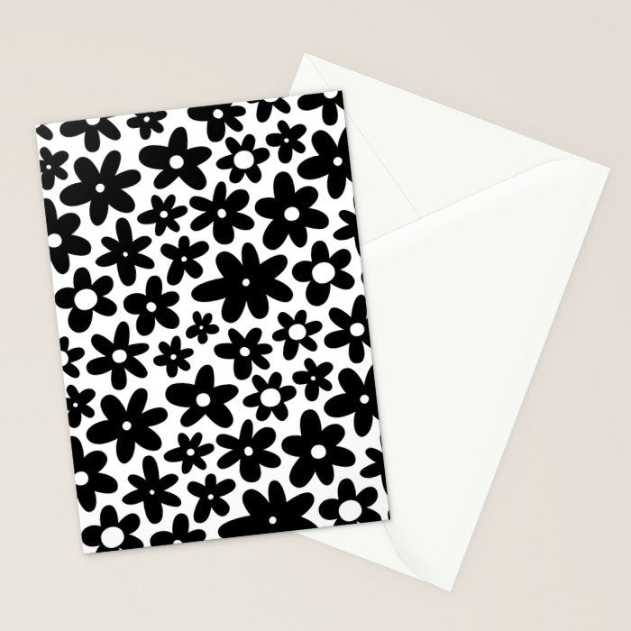 Black and white retro flower pattern Stationery Card Gallery Image 2