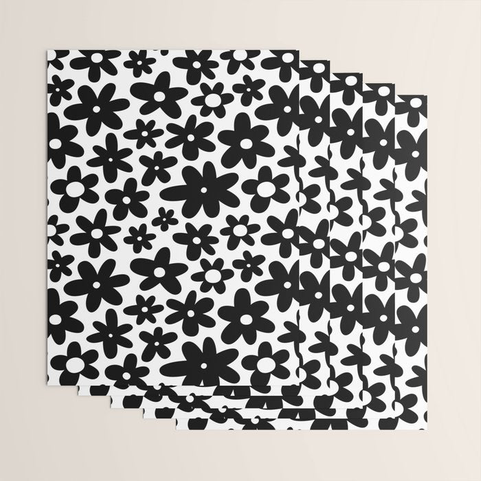 Black and white retro flower pattern Wrapping Paper Gallery Image 3