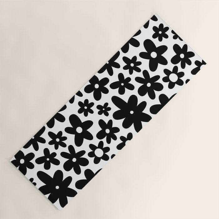 Black and white retro flower pattern Yoga Mat Gallery Image 1