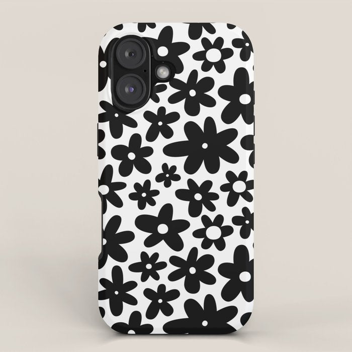 Black and white retro flower pattern iPhone Case Gallery Image 1