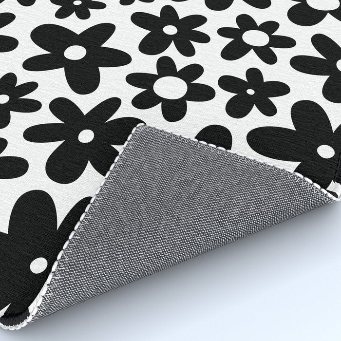Black and white retro flower pattern Rug Gallery Image 4