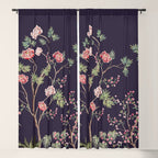 Chinoiserie Dark Blooming Peony Floral Fresco Garden Window Curtain Gallery Image 5