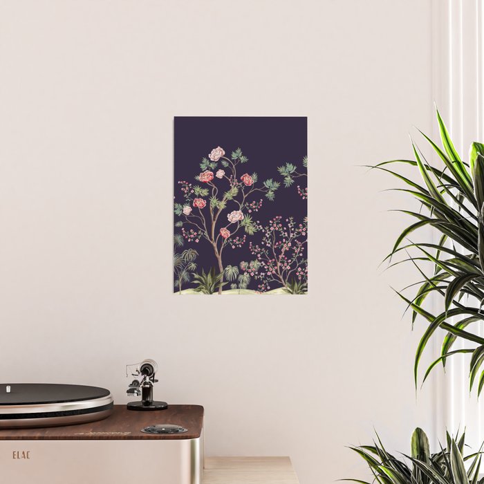 Chinoiserie Dark Blooming Peony Floral Fresco Garden Poster Gallery Image 2