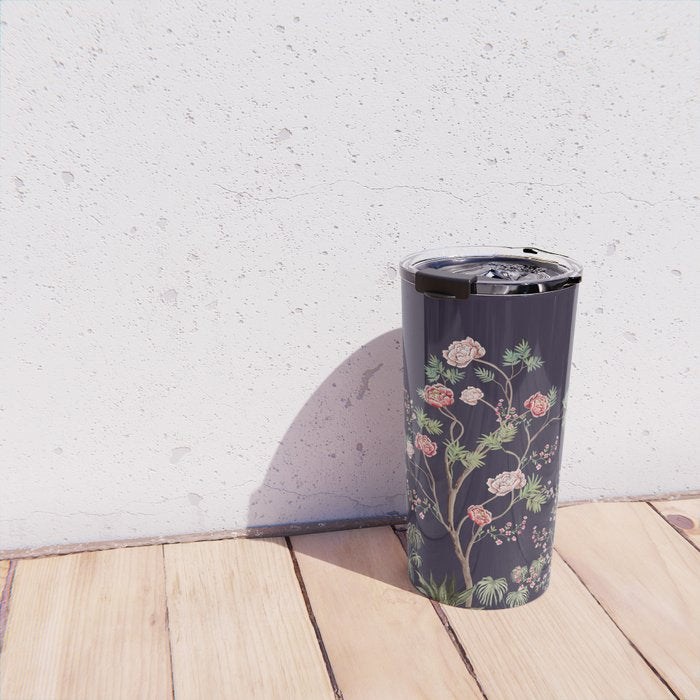 Chinoiserie Dark Blooming Peony Floral Fresco Garden Travel Mug Gallery Image 4