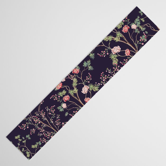 Chinoiserie Dark Blooming Peony Floral Fresco Garden Table Runner Gallery Image 3