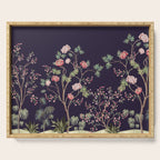 Chinoiserie Dark Blooming Peony Floral Fresco Garden Serving Tray Gallery Image 1