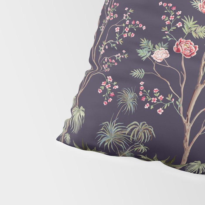 Chinoiserie Dark Blooming Peony Floral Fresco Garden Pillow Sham Gallery Image 4