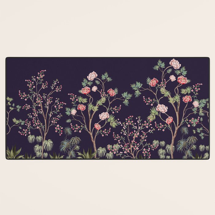 Chinoiserie Dark Blooming Peony Floral Fresco Garden Desk Mat Gallery Image 3