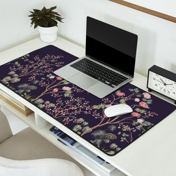 Chinoiserie Dark Blooming Peony Floral Fresco Garden Desk Mat Gallery Image 2
