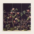 Chinoiserie Dark Blooming Peony Floral Fresco Garden Wood Wall Art Gallery Image 1