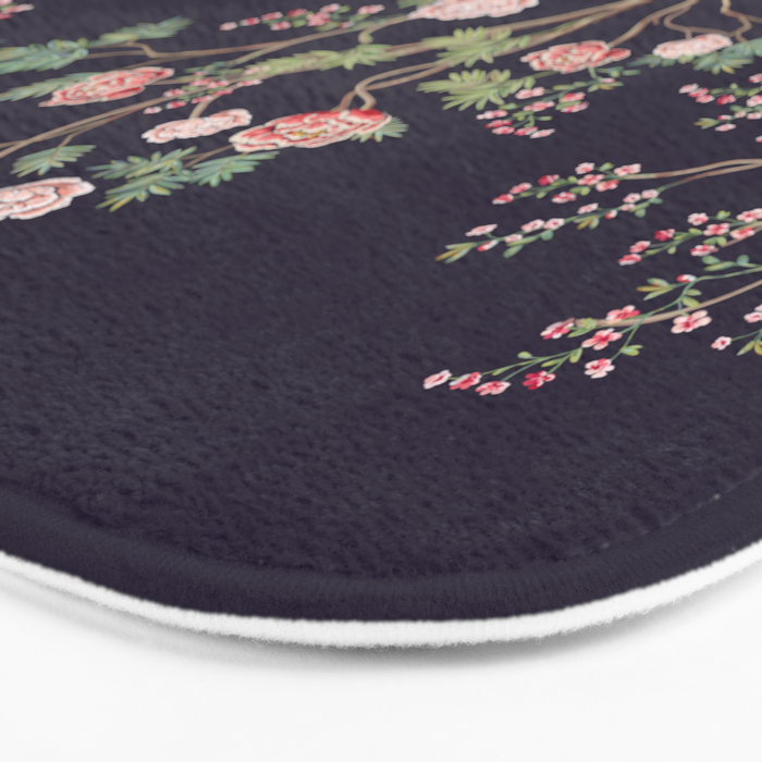 Chinoiserie Dark Blooming Peony Floral Fresco Garden Bath Mat Gallery Image 3