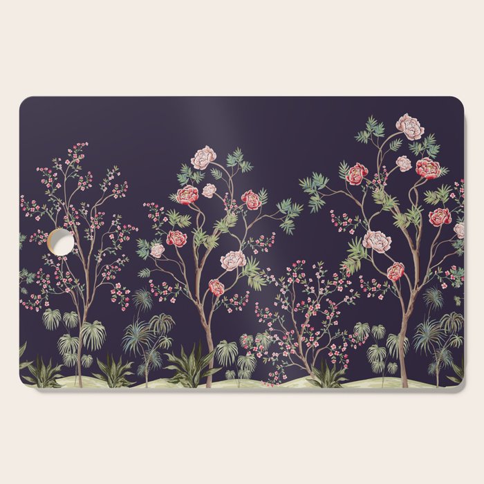 Chinoiserie Dark Blooming Peony Floral Fresco Garden Cutting Board Gallery Image 1