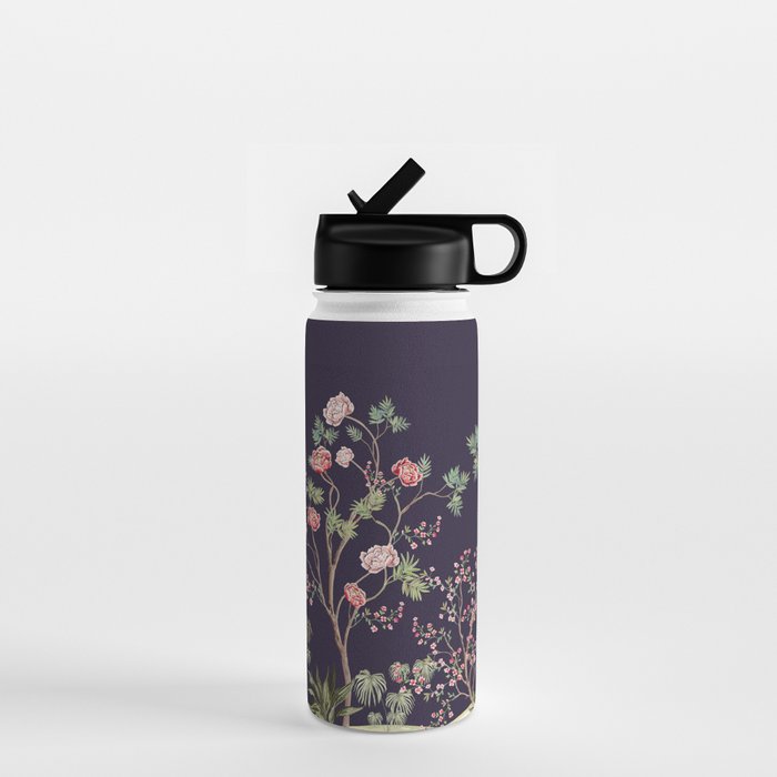 Chinoiserie Dark Blooming Peony Floral Fresco Garden Water Bottle Gallery Image 1