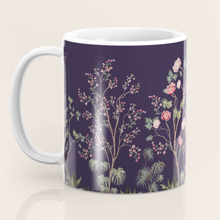 Chinoiserie Dark Blooming Peony Floral Fresco Garden Coffee Mug Gallery Image 3