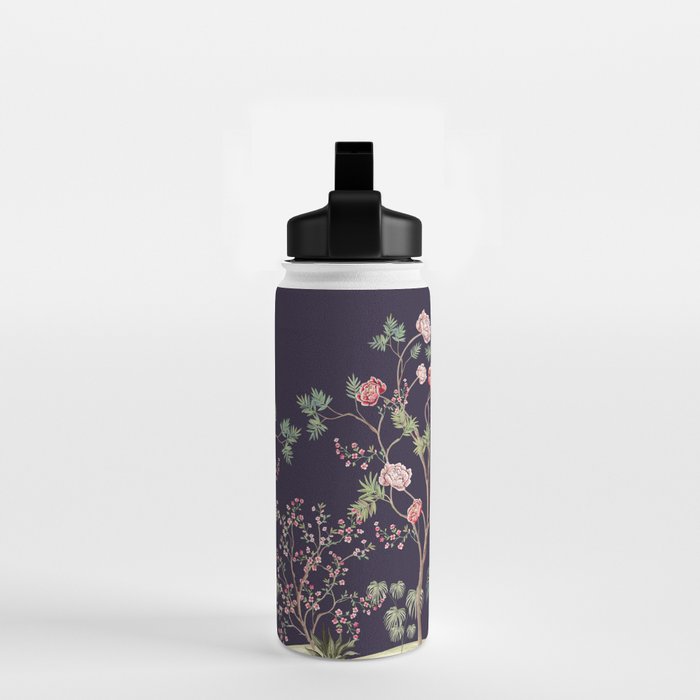 Chinoiserie Dark Blooming Peony Floral Fresco Garden Water Bottle Gallery Image 2