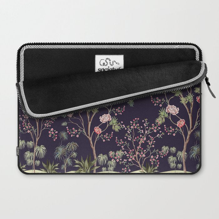 Chinoiserie Dark Blooming Peony Floral Fresco Garden Laptop Sleeve Gallery Image 2
