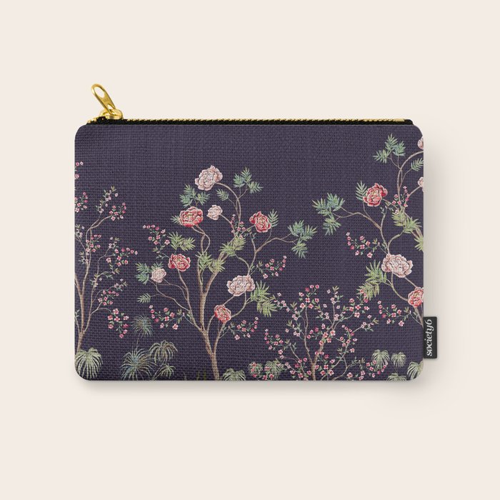 Chinoiserie Dark Blooming Peony Floral Fresco Garden Carry All Pouch Gallery Image 1