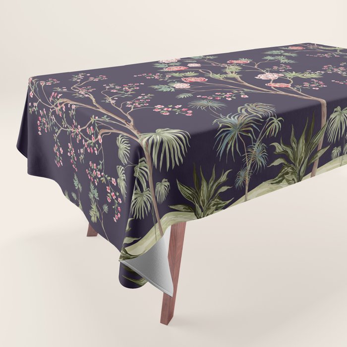 Chinoiserie Dark Blooming Peony Floral Fresco Garden Tablecloth Gallery Image 1