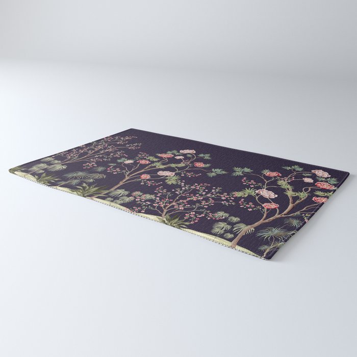 Chinoiserie Dark Blooming Peony Floral Fresco Garden Rug Gallery Image 3