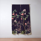 Chinoiserie Dark Blooming Peony Floral Fresco Garden Window Curtain Gallery Image 3