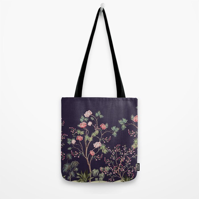 Chinoiserie Dark Blooming Peony Floral Fresco Garden Tote Bag Gallery Image 2