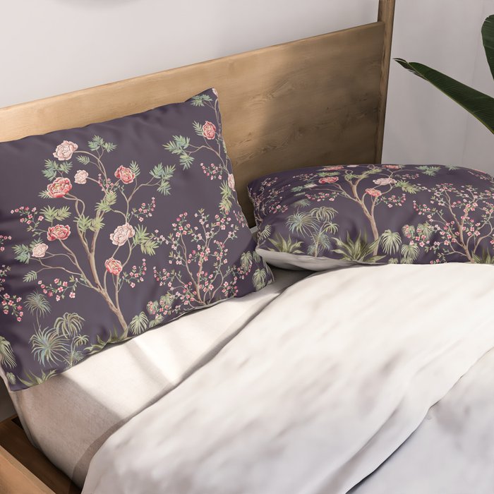Chinoiserie Dark Blooming Peony Floral Fresco Garden Pillow Sham Gallery Image 2