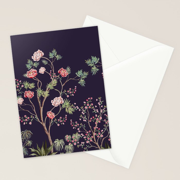 Chinoiserie Dark Blooming Peony Floral Fresco Garden Stationery Card Gallery Image 2