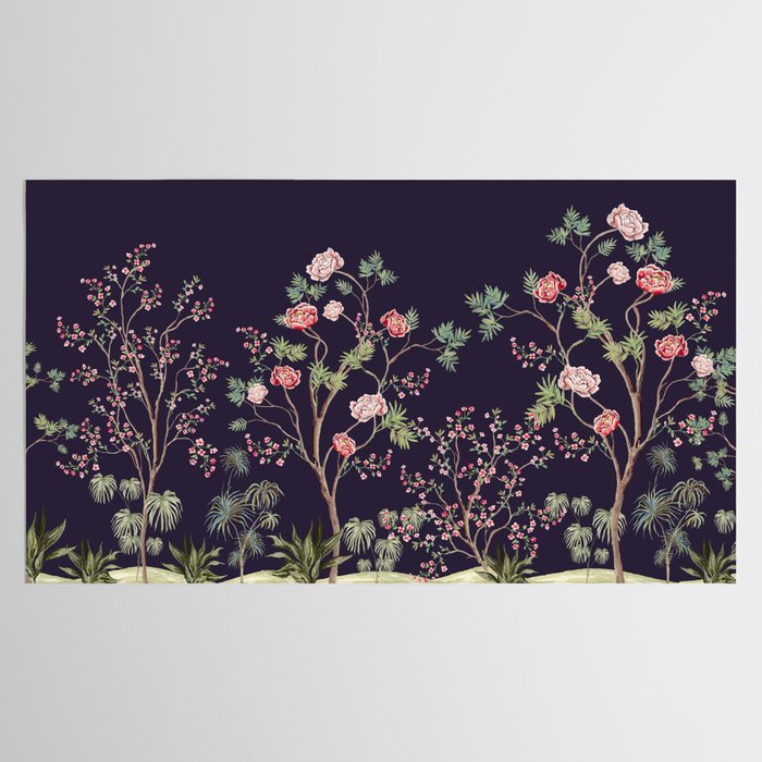 Chinoiserie Dark Blooming Peony Floral Fresco Garden Tablecloth Gallery Image 2