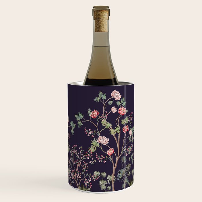 Chinoiserie Dark Blooming Peony Floral Fresco Garden Wine Chiller Gallery Image 3