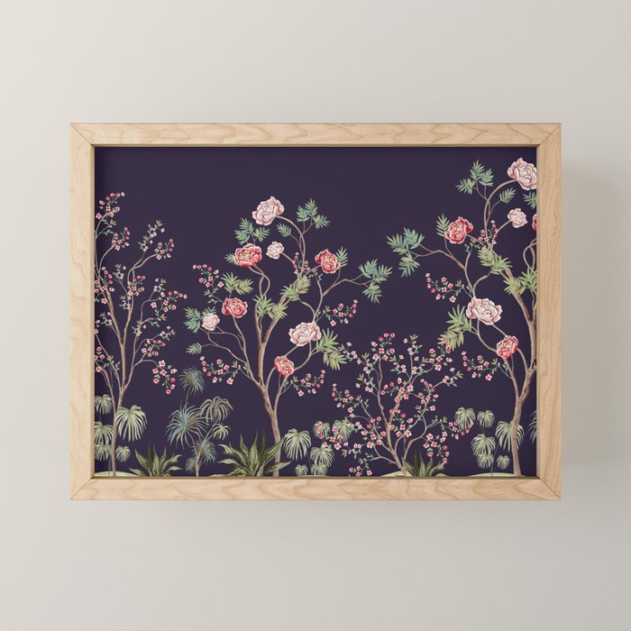 Chinoiserie Dark Blooming Peony Floral Fresco Garden Mini Art Print Gallery Image 1
