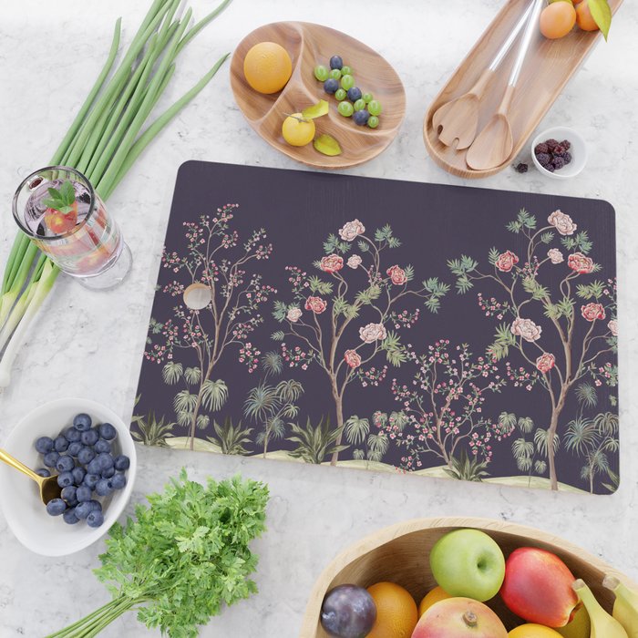 Chinoiserie Dark Blooming Peony Floral Fresco Garden Cutting Board Gallery Image 2