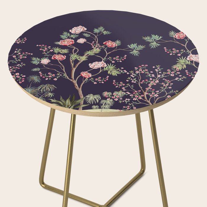 Chinoiserie Dark Blooming Peony Floral Fresco Garden Side Table Gallery Image 2