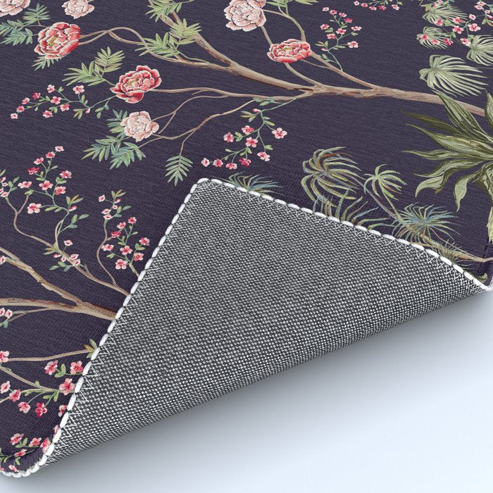 Chinoiserie Dark Blooming Peony Floral Fresco Garden Rug Gallery Image 4