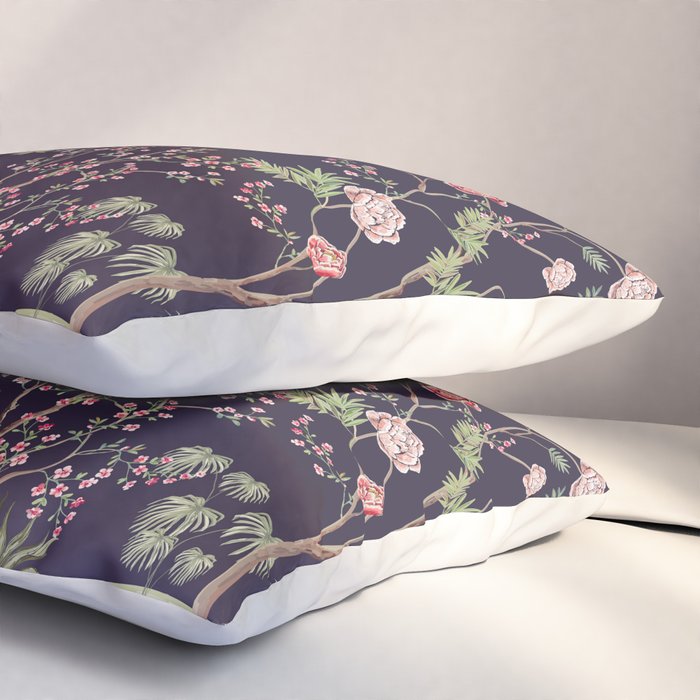 Chinoiserie Dark Blooming Peony Floral Fresco Garden Pillow Sham Gallery Image 3