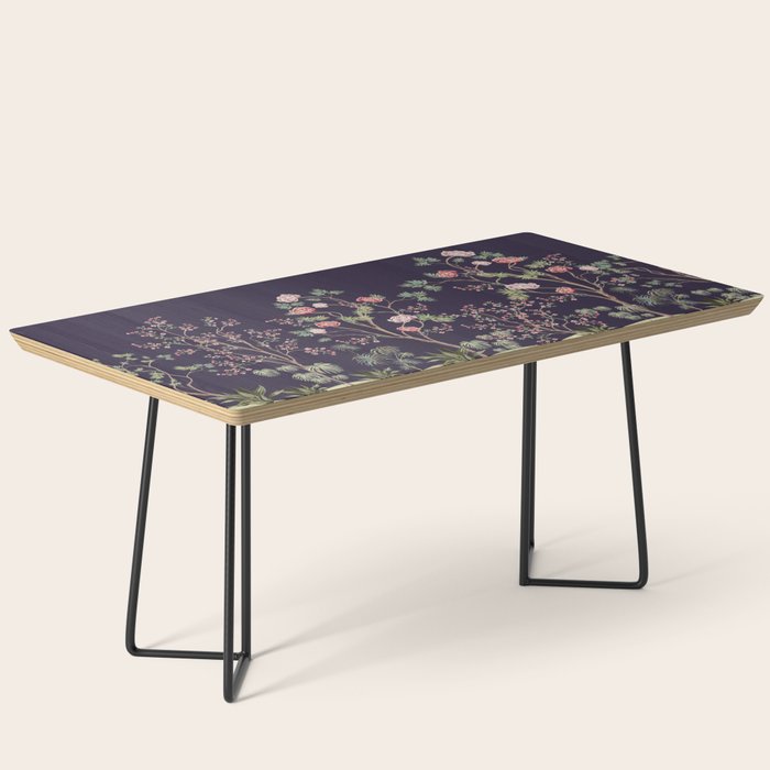 Chinoiserie Dark Blooming Peony Floral Fresco Garden Coffee Table Gallery Image 1
