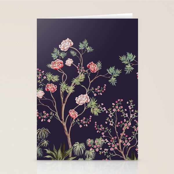 Chinoiserie Dark Blooming Peony Floral Fresco Garden Stationery Card Gallery Image 2