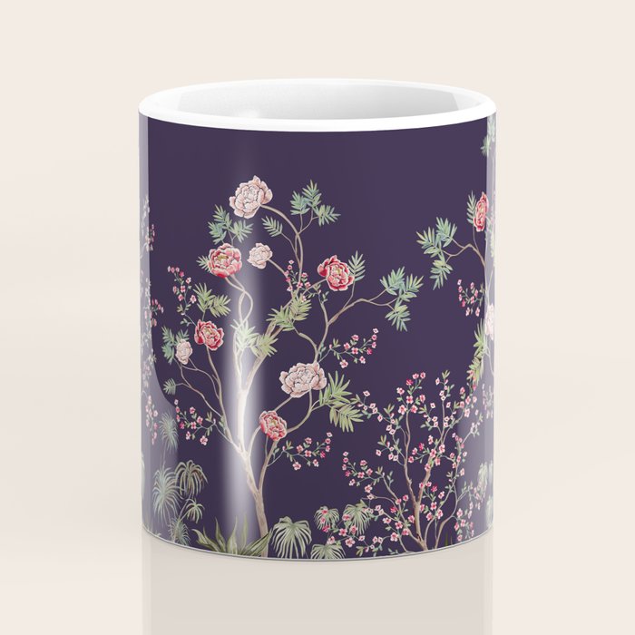 Chinoiserie Dark Blooming Peony Floral Fresco Garden Coffee Mug Gallery Image 4