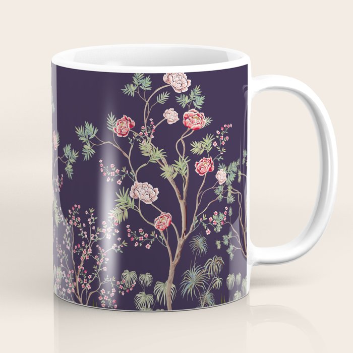 Chinoiserie Dark Blooming Peony Floral Fresco Garden Coffee Mug Gallery Image 1