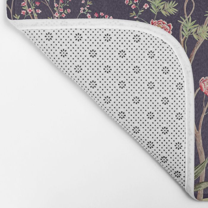 Chinoiserie Dark Blooming Peony Floral Fresco Garden Bath Mat Gallery Image 2