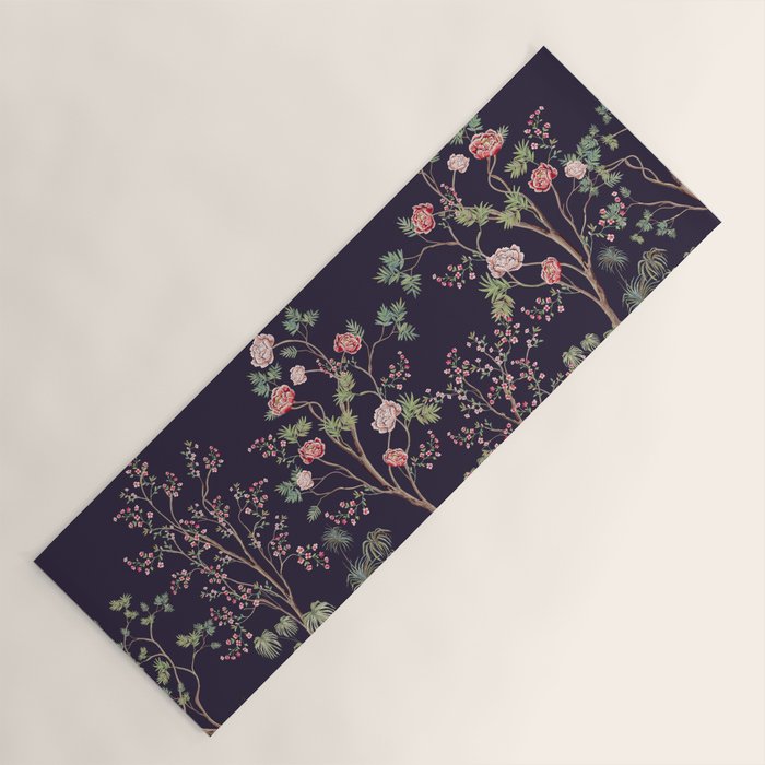 Chinoiserie Dark Blooming Peony Floral Fresco Garden Yoga Mat Gallery Image 1