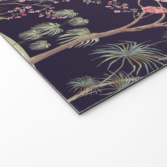 Chinoiserie Dark Blooming Peony Floral Fresco Garden Welcome Mat Gallery Image 2