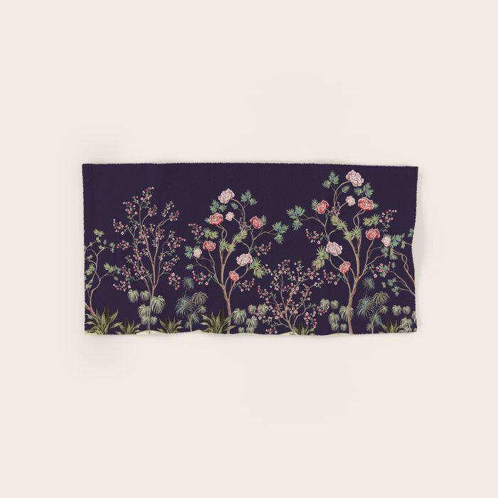 Chinoiserie Dark Blooming Peony Floral Fresco Garden Bath Towel Gallery Image 1