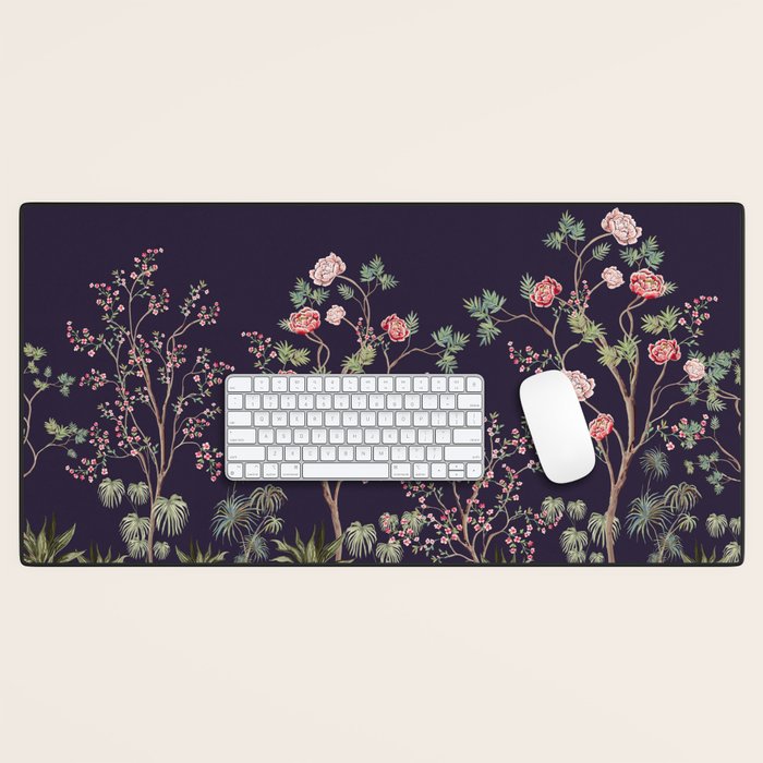Chinoiserie Dark Blooming Peony Floral Fresco Garden Desk Mat Gallery Image 1