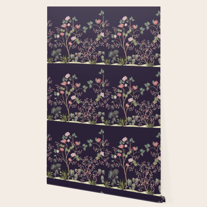 Chinoiserie Dark Blooming Peony Floral Fresco Garden Wallpaper Gallery Image 2