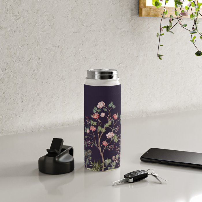 Chinoiserie Dark Blooming Peony Floral Fresco Garden Water Bottle Gallery Image 4