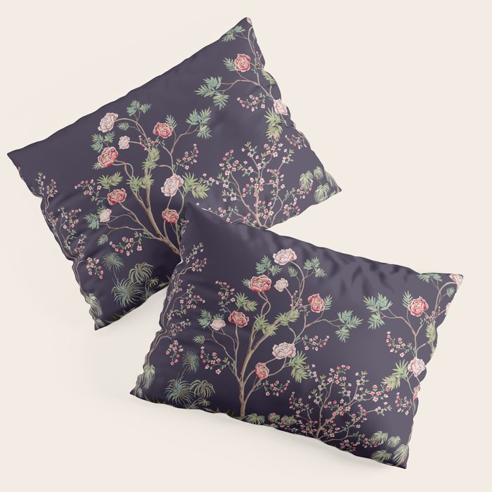 Chinoiserie Dark Blooming Peony Floral Fresco Garden Pillow Sham Gallery Image 3