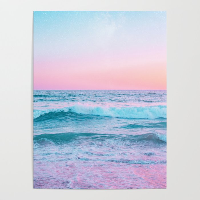 Candy Waves | Pastel Ocean Shoreline off Coast of California  Poster