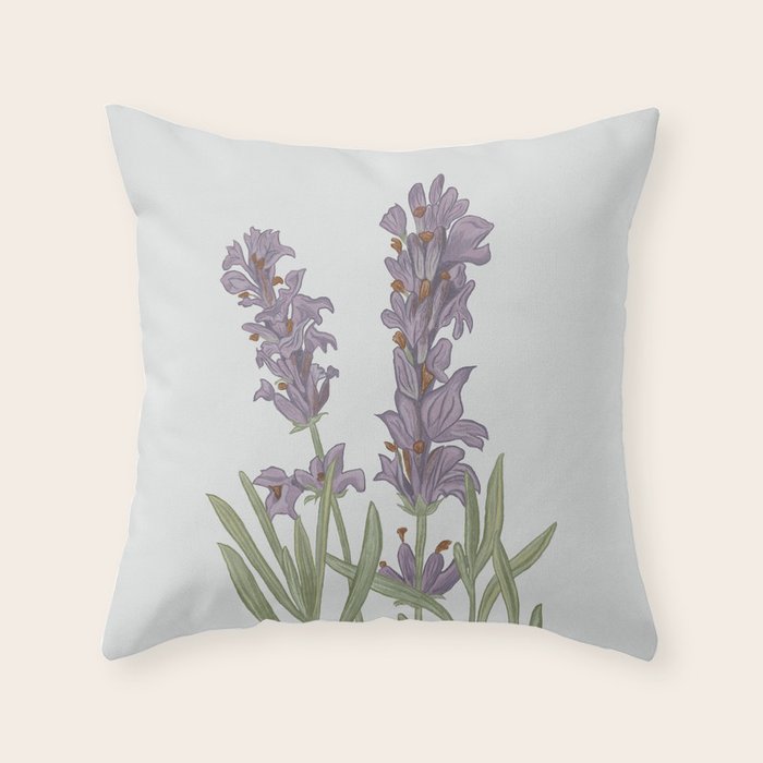 Lavender Flower Illustration Throw Pillow Gallery Image 6