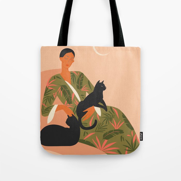 portrait of a woman with cats in ethno-modern style Tote Bag Gallery Image 1