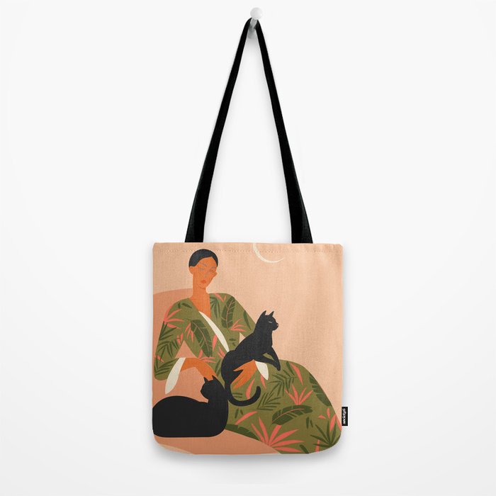 portrait of a woman with cats in ethno-modern style Tote Bag Gallery Image 2